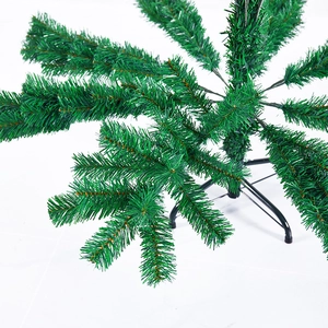 Artificial pine Christmas tree with a sturdy black metal stand on a white background