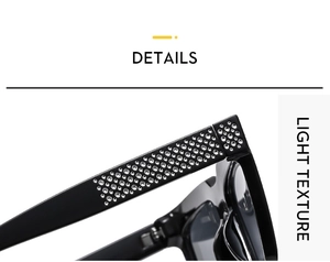 Close-up of sparkling rhinestone embellishments on black luxury sunglasses temples