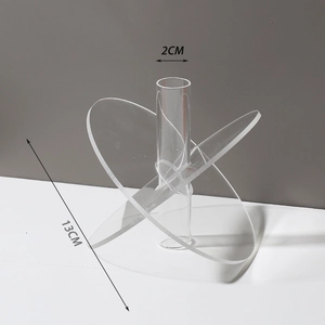 Detail view of transparent acrylic vase stand with 13cm width and 2cm opening diameter
