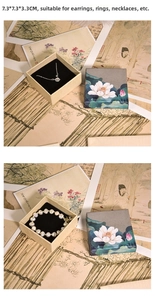 Chinese retro jewelry box with lotus print and dimensions 7.3x7.3x3.3cm for storage