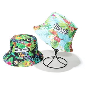 Hawaii style sun hat with tropical floral banana leaf prints and letter embroidery