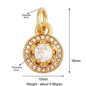 Macro shot of gold-plated North Star pendant with zircon stones and size measurements