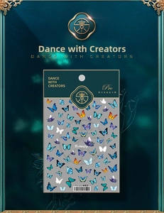 Detailed view of TS-122 butterfly nail decals with diverse shapes and elegant packaging