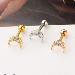 Zircon moon stainless steel screw back earrings in gold, silver, and rose gold finish