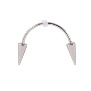 Polished stainless steel smiley piercing ring with sharp conical spikes on white background