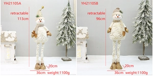Detail view of telescopic Christmas snowman figures with gold printed patterns and scarves