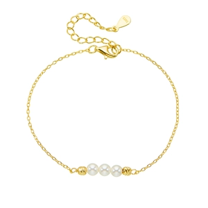 Elegant S925 sterling silver gold beaded bracelet with three white pearls for women