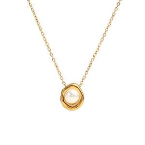 Collana vintage francese in acciaio inossidabile placcato oro 18K con perla naturale