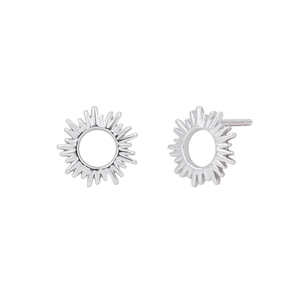 Polished S925 sterling silver sunburst stud earrings with minimalist hollow geometric design