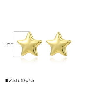 Minimalist 18k gold plated 19mm star stud earrings for women with high polish finish
