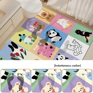 Absorbent bathroom floor mat with cute animal patterns and anti-slip backing