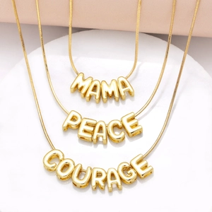 Minimalist Bubble Initial Alphabet Pendant Necklace Gold Plated Copper High Polish Snake Chain Women Fashion Jewelry