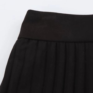 Detailed close-up showing the pleated texture and waistline of this black fashion skirt
