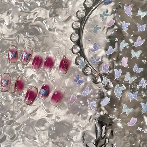 Glittery holographic butterfly nail art stickers with 3D gradient laser effect
