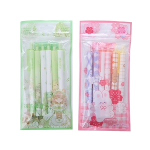 Pastel pink and green retractable gel pen sets in packaging with 6 pieces each