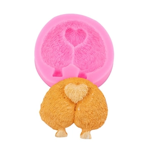 Pink silicone mold for making cute corgi butt shaped chocolate with heart tail detail