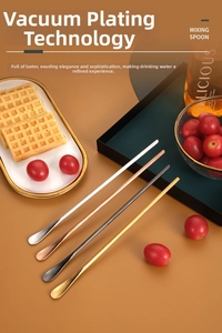 Polished long handle stainless steel mixing spoons in gold, silver and rose gold
