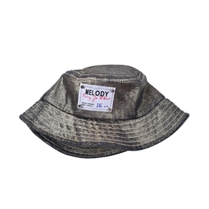 Sombrero de pescador dorado metálico para niños con parche Melody y remaches de moda