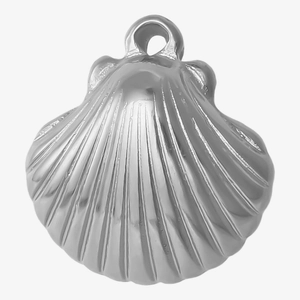 Detailed view of silver shell pendant in stainless steel with realistic textures
