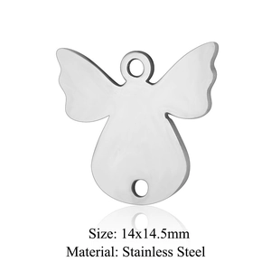 Detailed view of angel cupid stainless steel pendant with 14x14.5mm size and material specs