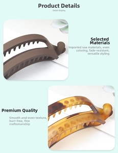 Detail display of matte brown and tortoiseshell banana hair clips with smooth tooth structure