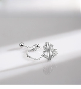 Macro shot of silver dollar sign chain ring with sparkling micro-pave cubic zirconia stones