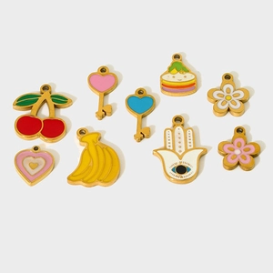Stainless Steel Enamel Charms Colorful Drip Oil Fruit Flower Heart Key Pendants For DIY Jewelry Making Crafts