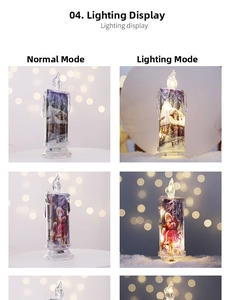 LED Christmas candle lighting effect showing snow house and Santa Claus painted patterns