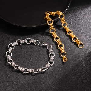 11mm titanium steel chain bracelets in gold and silver with textured bead detail