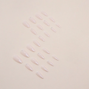 Pink aurora almond press-on nails with luxury French rhinestones and jelly finish