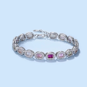 Detail of S925 sterling silver bracelet featuring colorful rectangular zircon stones