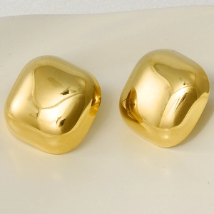 Women Retro 304 Stainless Steel Square Stud Earrings Luxury Geometric Polished Gold Silver Metallic Glossy Stud Earrings