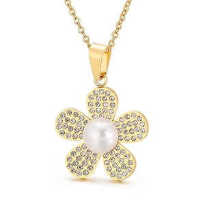 Stainless Steel Pendant Necklace With Rhinestone Imitation Artificial Pearl Flower Butterfly Heart Geometric Fashion For Women