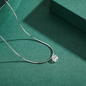S925 sterling silver necklace with a brilliant round zircon pendant on a snake chain