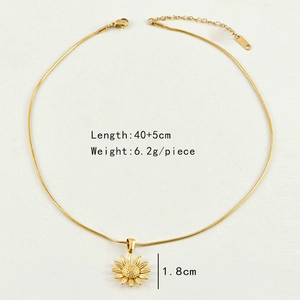 Detailed view of gold sunflower pendant necklace with chain dimensions and weight info