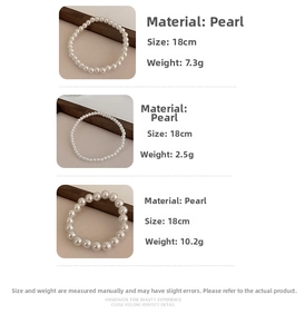Detailed comparison of three vintage pearl bracelets with 18cm length and various weights