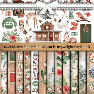 Vintage Christmas Theme Material Paper Background Paper For DIY Scrapbooking Junk Journal Craft Winter Reindeer Floral