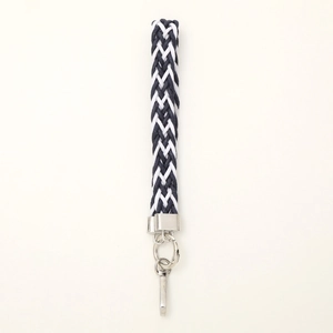 Navy blue and white braided wrist strap with silver metal spring clasp for phone cases