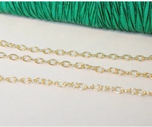 Detail of elegant gold metal O-chain accessory for evening clutch handbags