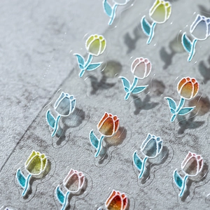 Stickers à ongles adhésifs fins avec motifs floraux de tulipes en dégradé coloré