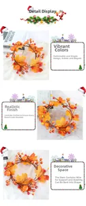 Detail of harvest candle ring with flexible wire stem for easy autumn decoration styling