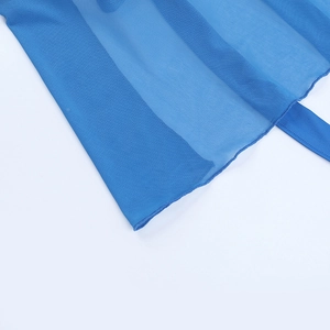 Close-up detail of blue semi-transparent mesh fabric with fine breathable texture