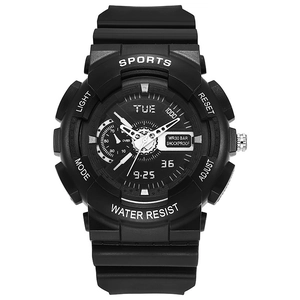 Unicorn sport watch with dual analog-digital display and black water-resistant case
