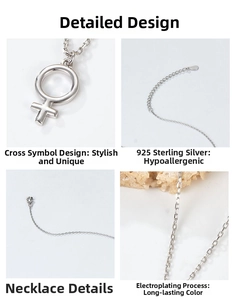 Detail of 925 sterling silver necklace featuring Venus symbol pendant and S925 lobster clasp