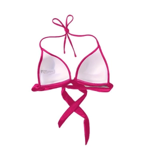 Hot pink halter neck triangle bikini top with adjustable straps and removable padding