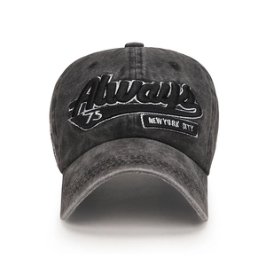 Adjustable dark gray washed cotton baseball cap with vintage New York City embroidery
