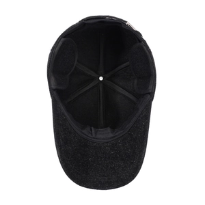 Black wool blend baseball cap for men with foldable ear flaps for winter warmth
