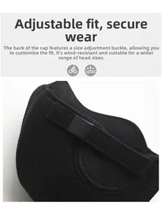 Macro detail of men's winter hat showing the adjustable buckle and waffle knit texture