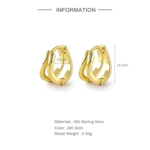 Minimalist S925 sterling silver double layer wave hoop earrings with 18K gold finish