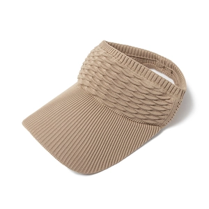 Women's knitted khaki sun visor hat with long brim and breathable wave texture fabric